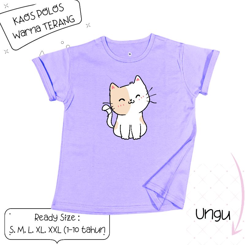 Baju Kaos Anak Cewek 3-12 tahun sampai Dewasa Jumbo  motif Kucing / CAt