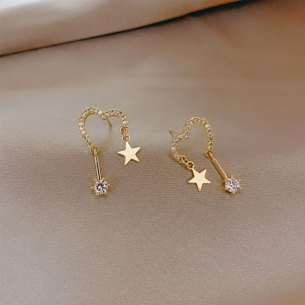 NEEDWAY Needway Stud Earrings Fashion Wanita Cinta Hati Mencegah Alergi Bintang Manis Wanita Hadiah