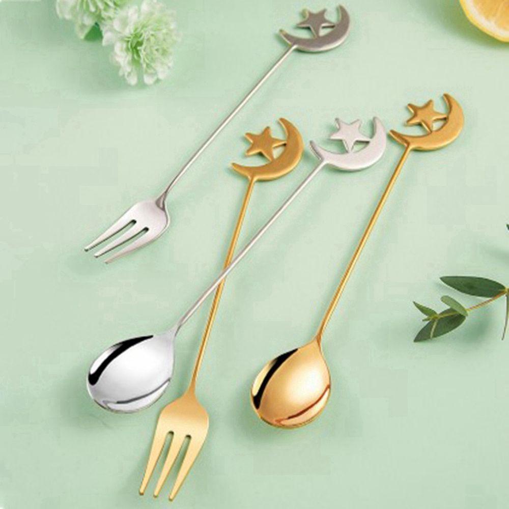 [Elegan] Sendok Garpu304 Stainless Steel Gold/Silver Garpu Buah Dessert Kue Sendok Kopi Aduk Sendok Makan