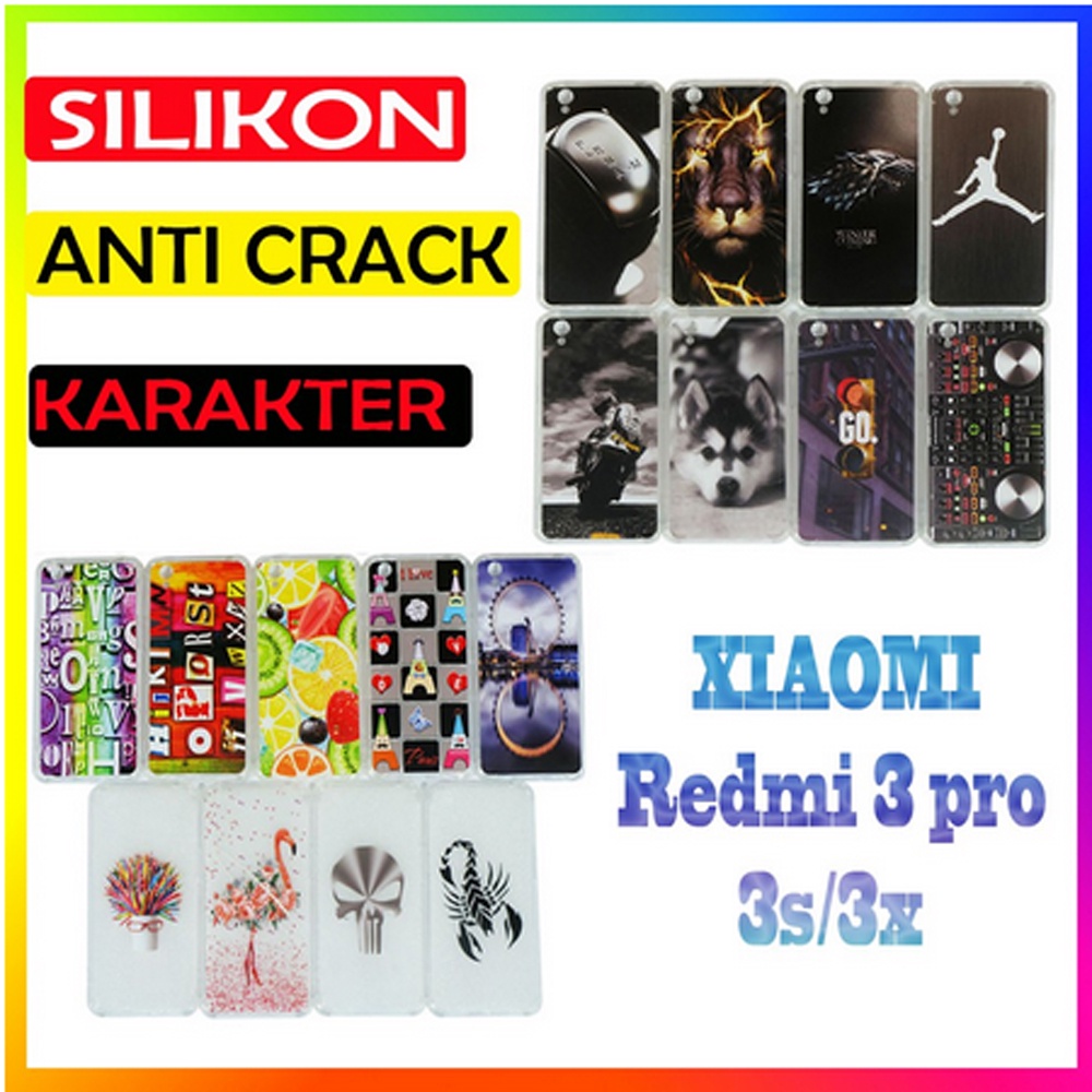 ANTI CRACK Redmi 3 Pro 3S 3X Case Casing Anti Shock 3D Motif Softcase Gambar Silikon Handphone Kasing HP Anticrack Sarung Kesing Antishock Softshell Soft Silicon Jelly Case