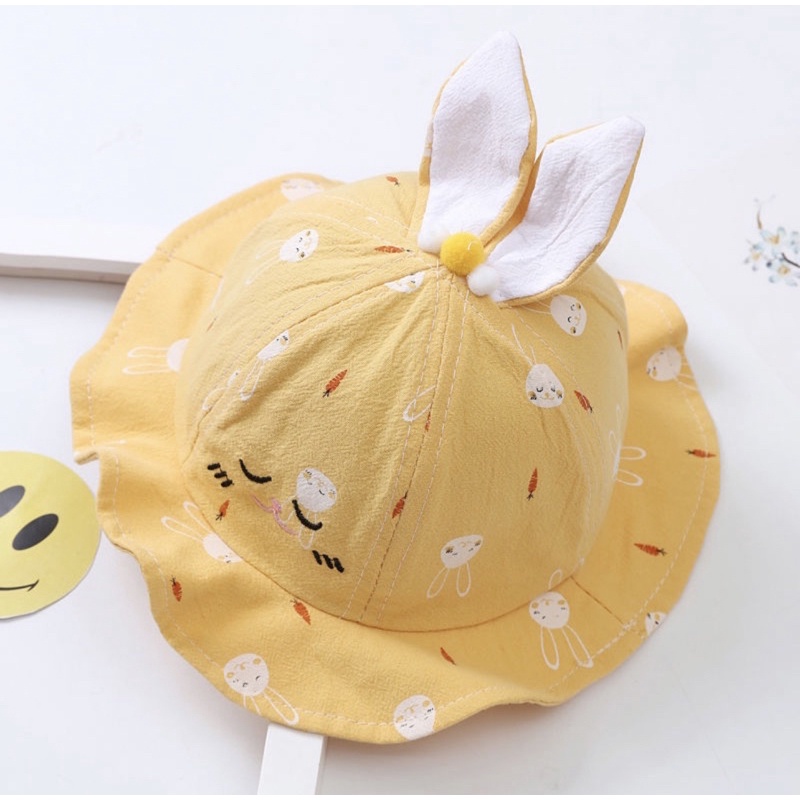 Topi Bucket Anak Bayi Telinga Bentuk Rabbit Carrot Ruffle-Kuning polos