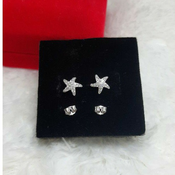 Anting Tusuk BIntang Laut Perak Asli 925 Lapis Emas Putih - Anti Karat - Perhiasan Wanita