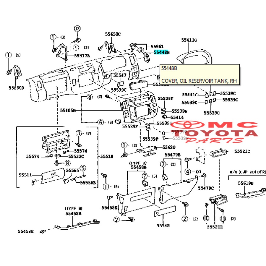 Tutup Cover Minyak Rem Reservoir Tank Kanan Dyna 55448-37020-B0