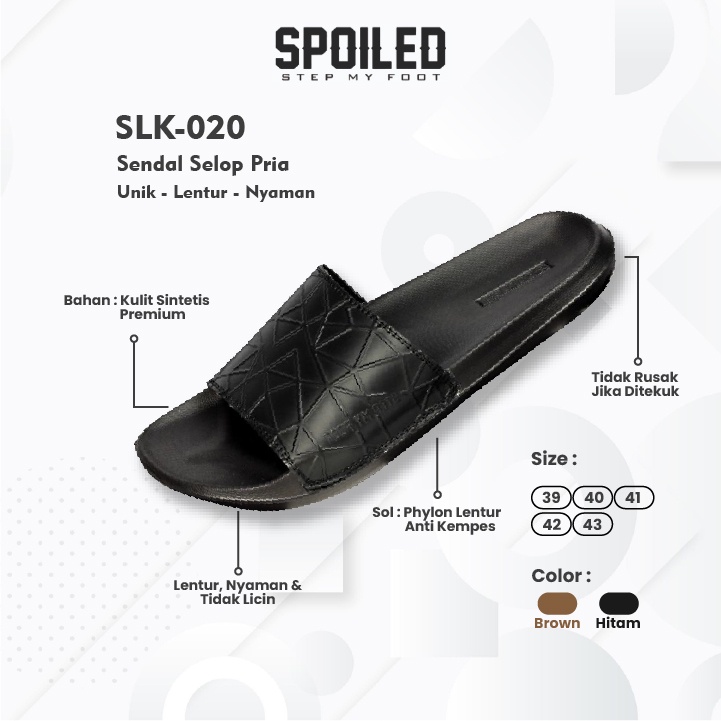 sandal slop pria spoiled mahameru shira 020 casual slop size 39 40 41 42 43 warna hitam coklat bahan