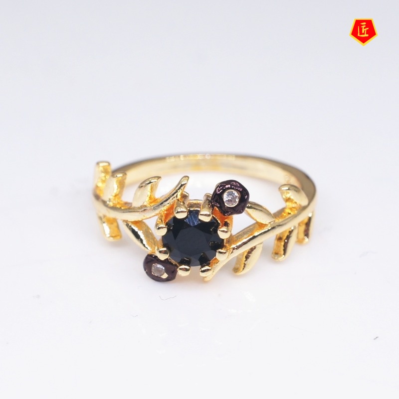 [Ready Stock]Creative Personality Black Gem Tree Ring for Women