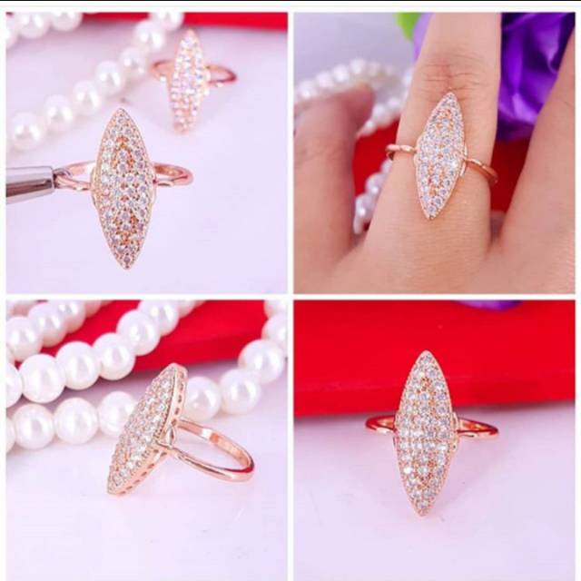 Cincin elisabet lebar ac mewah permata full titanium gold 18k