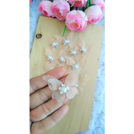 Aplikasi Kupu-kupu solder 3d Organza/Kebaya/Headband/Brukat ukuran 4cm