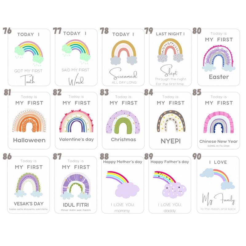 Baby milestone card premium neutral rainbow theme free custom name