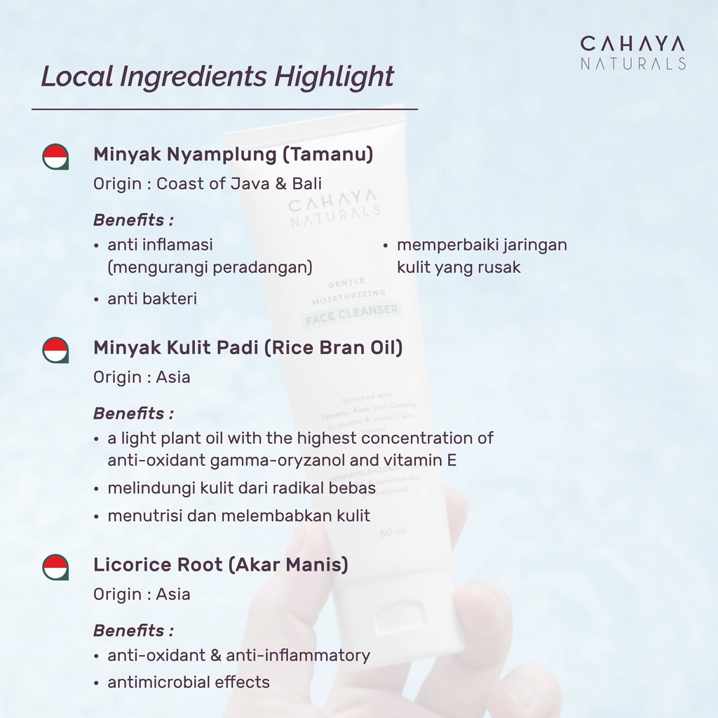 Gentle Moisturizing Face Cleanser (Dry &amp; Sensitive Skin) 60ml Cahaya Naturals - Pembersih Wajah Kulit Sensitif untuk Eksfoliasi Wajah dengan AHA &amp; BHA