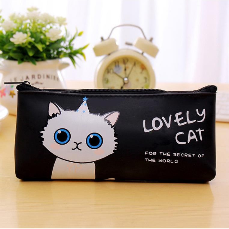 COD KOTAK PENSIL MOTIF KUCING LUCU UNIK / KOTAK PULPEN / TEMPAT ALAT TULIS FS PP106-HITAM