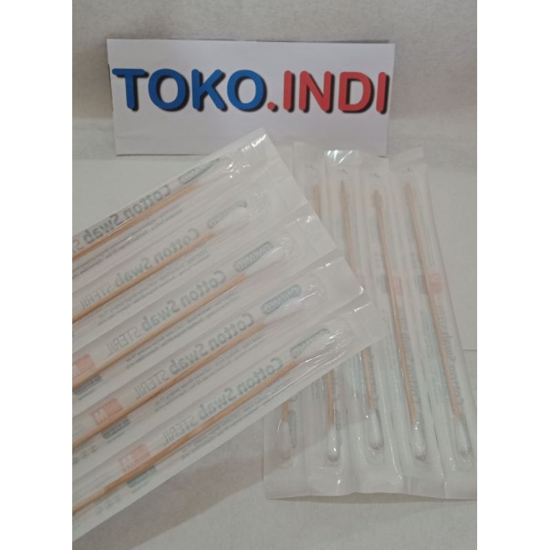 PER 10 PCS Cotton Swab Steril/Kapas Lidi Steril Onemed