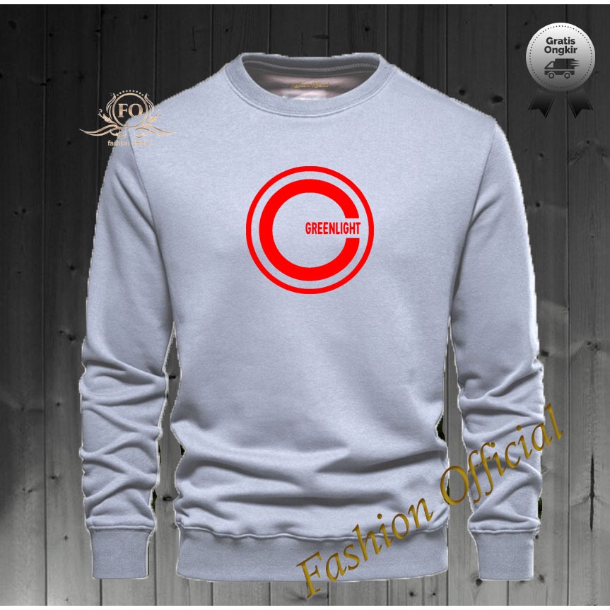 Baju Sweater Hoodie Distro Greenlight Bulat Text Merah Premium Quality Sweater Pria Wanita Distro Te