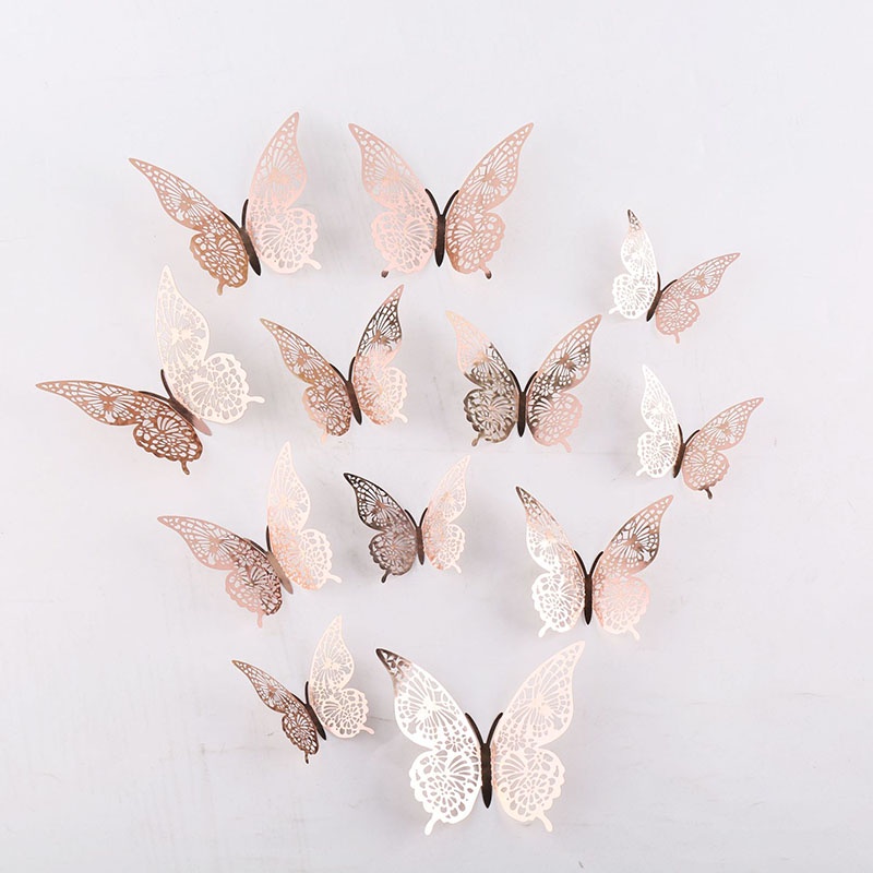 COD❤️12pcs Sticker Butterfly 3D Kupu-kupu Dekorasi Dinding Aesthetic Emas Bunga Decor Hiasan Mahar Rustic Dekorasi Wall Sticker