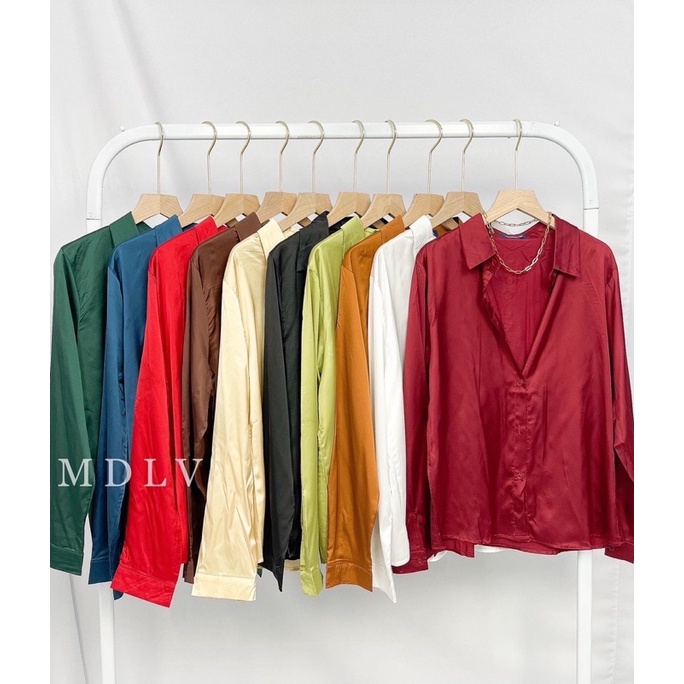 MDLV ~ 2520 Adella Silk Satin Plain Shirt Kemeja Satin Polos Premium Kemeja Satin Best Seller Kemeja Import