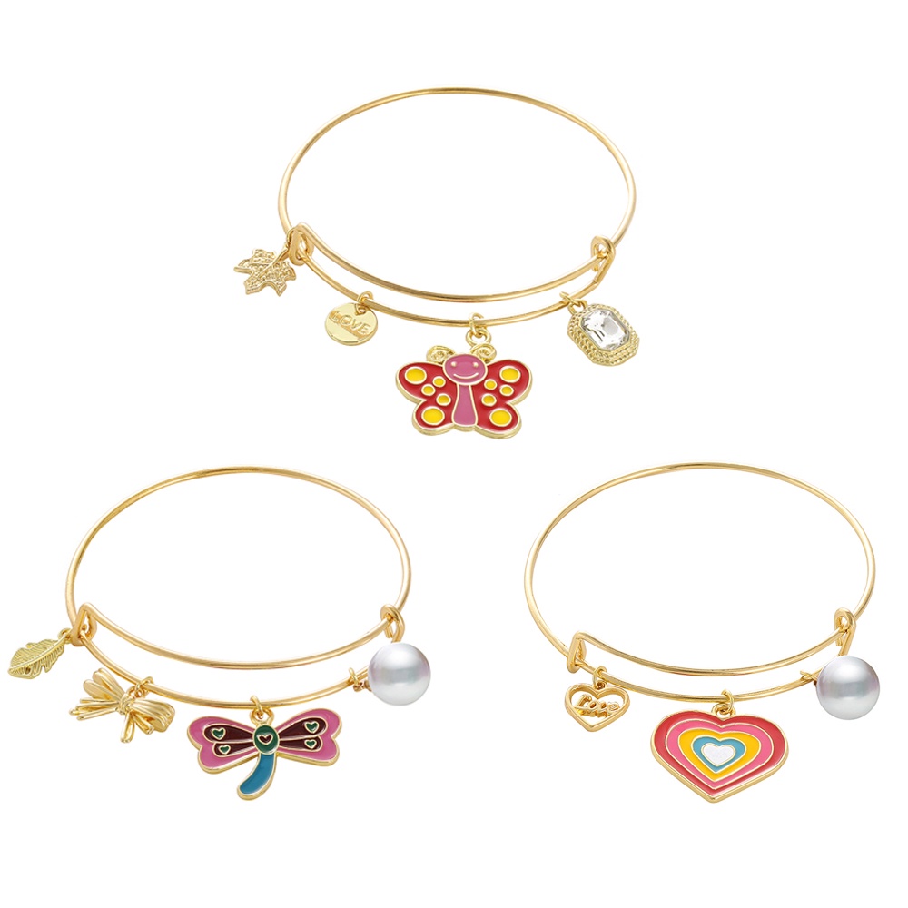 Butterfly Gelang Bangle Adjustable Desain Kupu-Kupu Capung Hati Warna Emas Untuk Wanita