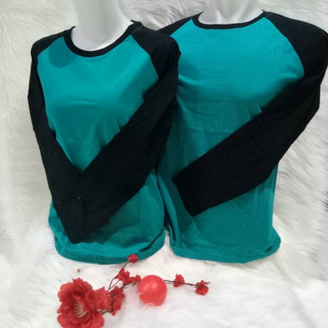 Kaos polos raglan TOSCA lengan HITAM PANJANG Uk M L XL XXL pria dan wanita