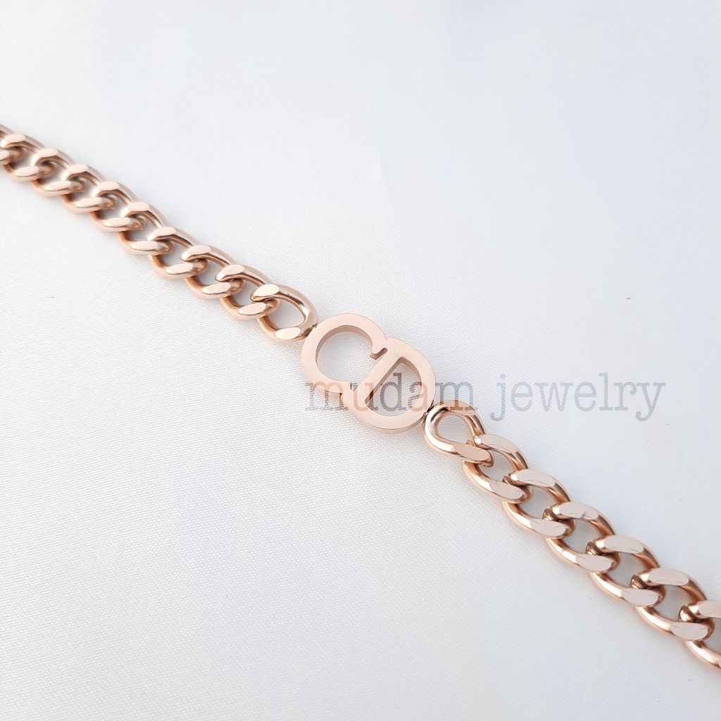 Gelang Tangan Rantai Lebar 0,8cm Titanium Model C. Di*r Tersedia Warna Rose Gold, Gold dan Silver
