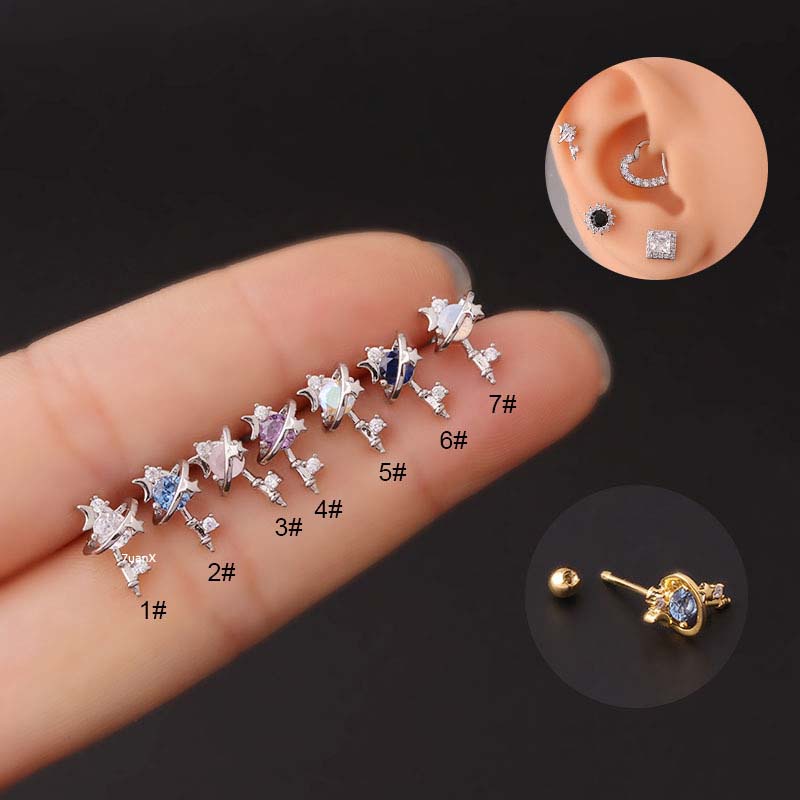 1pc Anting Tindik Tulang Rawan Telinga Bahan stainless steel Dengan zircon