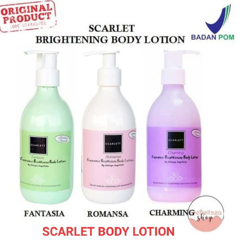 scarlet brightening body lotion bpom / fantasia / romansa / charming