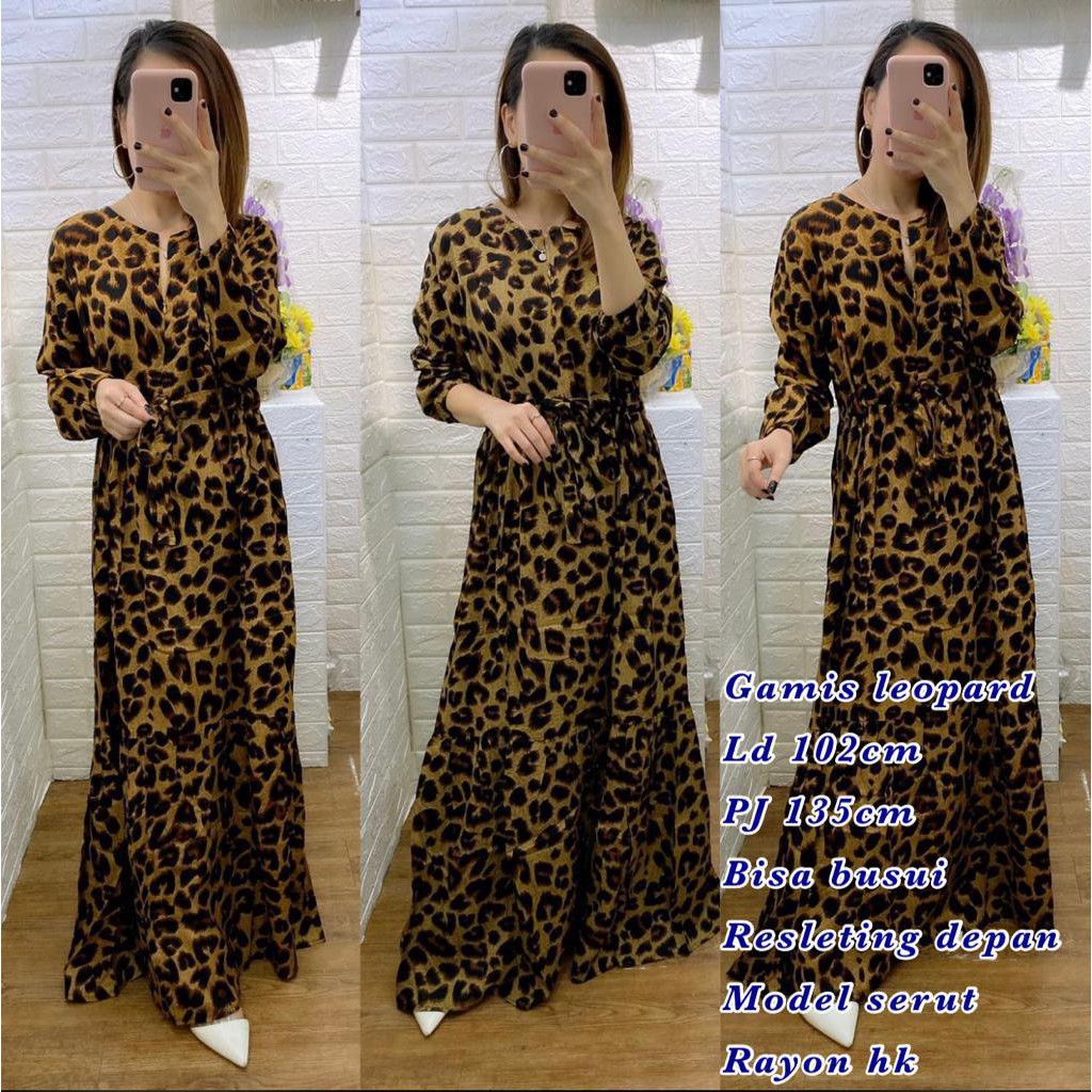 KD6319 gamis leopard (bisa busui) serut bangkok import rayon 383