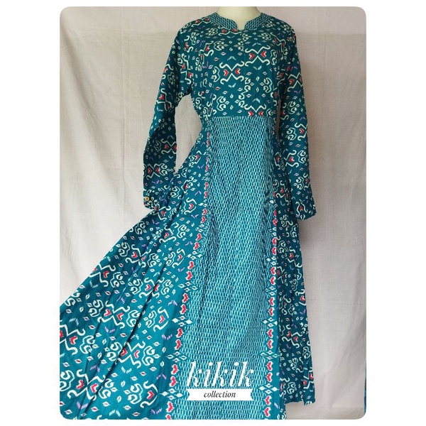 Long Dress Gamis Katun Motif Batik Tradisional Pakaian Muslim Wanita Modern Fashion Baju Remaja Ibu 