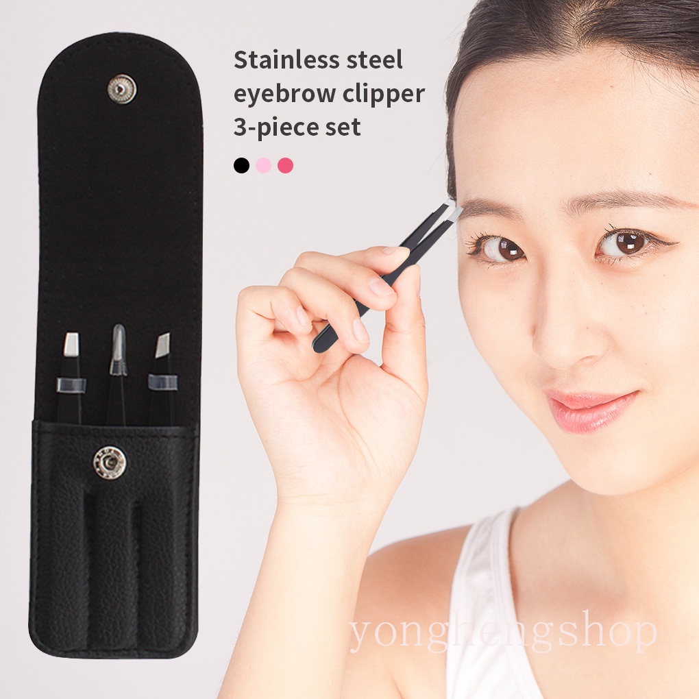 3pcs / set Pinset Alis Bahan Stainless Steel Dengan Tas