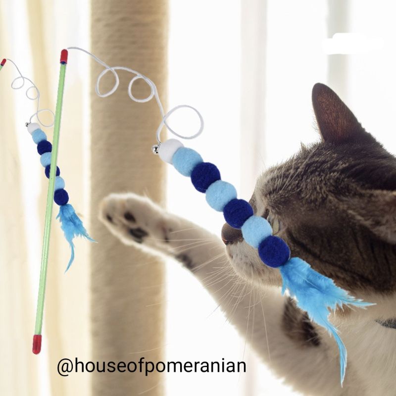 mainan kucing wand cat toys teaser pancingan bulu bola tikus stick kitten