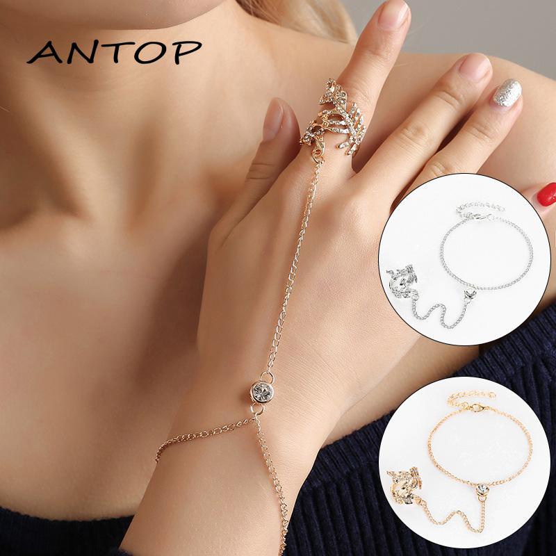 Gelang Cincin Berlian Model Hollow Bentuk Daun One Piece Untuk Wanita