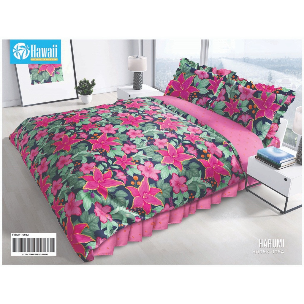 Bedcover Set Hawaii Motif Harumi - 180x200x20cm / Bedcover Hawaii Murah