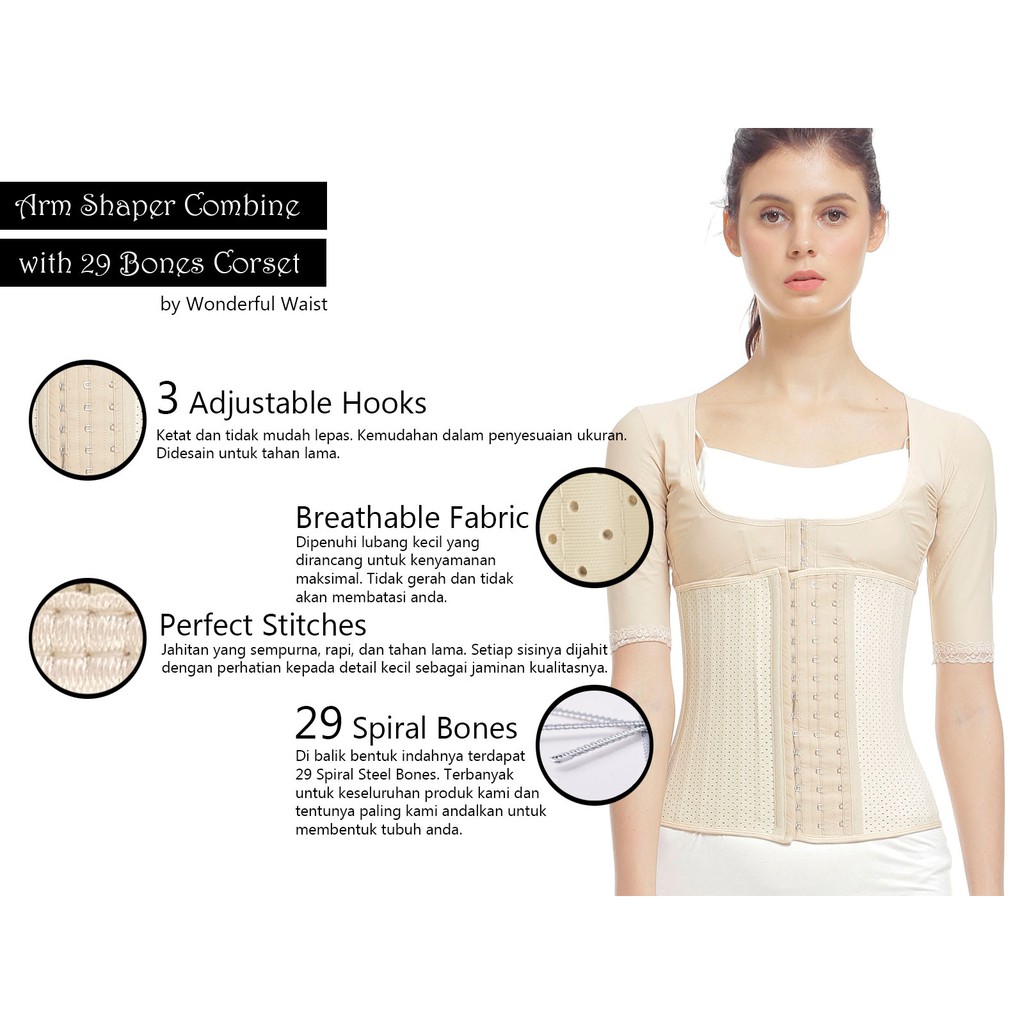 Paket korset perut 29 tulang dan pembentuk lengan / 29 bones waist trainer with arm shaper / korset