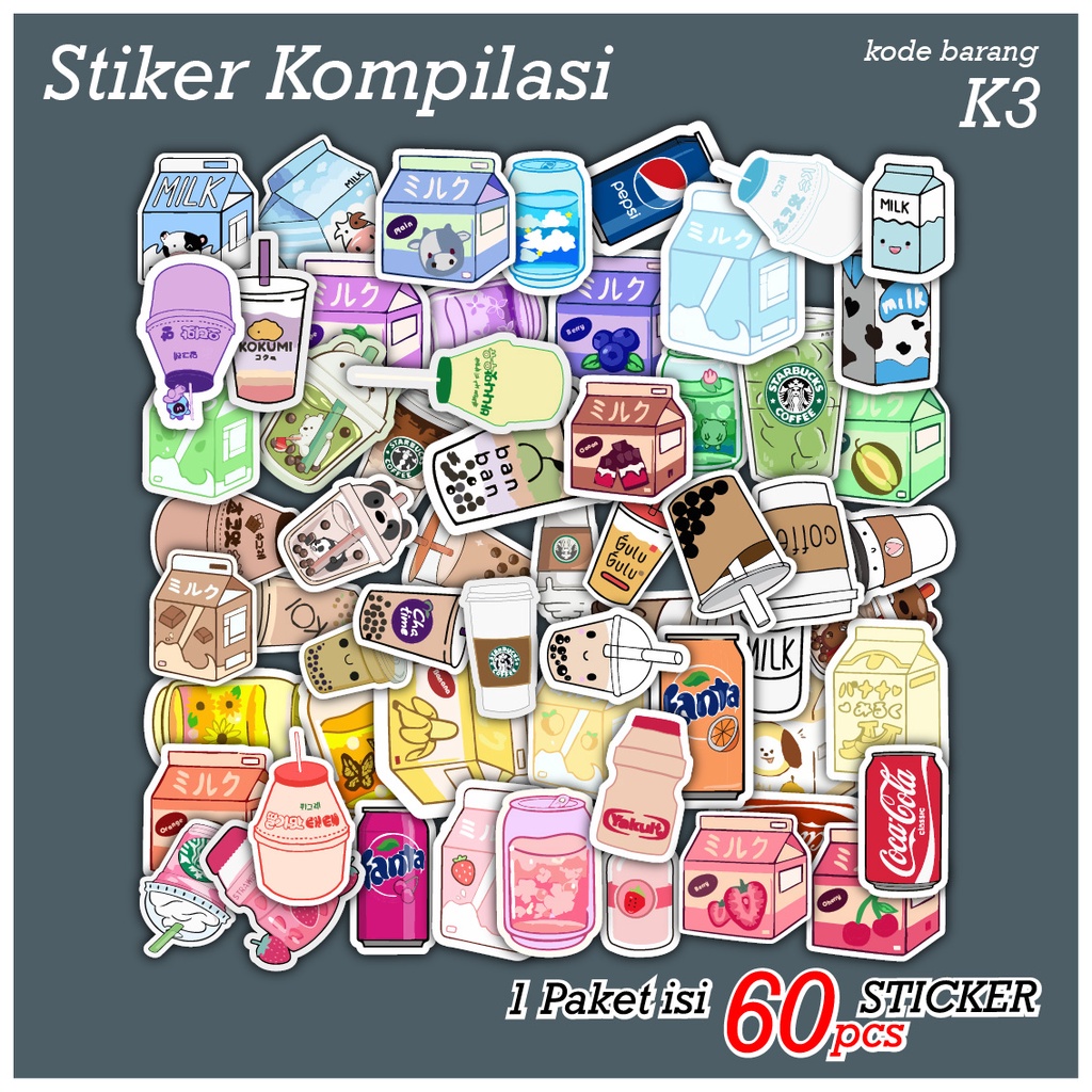 60 PCS STICKER BOTOL TUMBLR BOBA KARTUN LUCU AESTHETIC - STIKER ANTI AIR UNTUK CASE TUMBLER LAPTOP KOPER HP SCRAPBOOK - K3