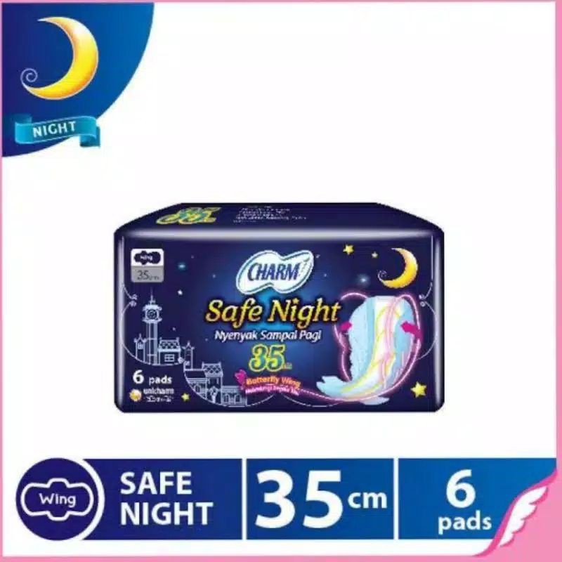 Softex Pembalut CHARM BODY FIT SAFE NIGHT BUTTERFLY WING 35CM Isi 6 Pads