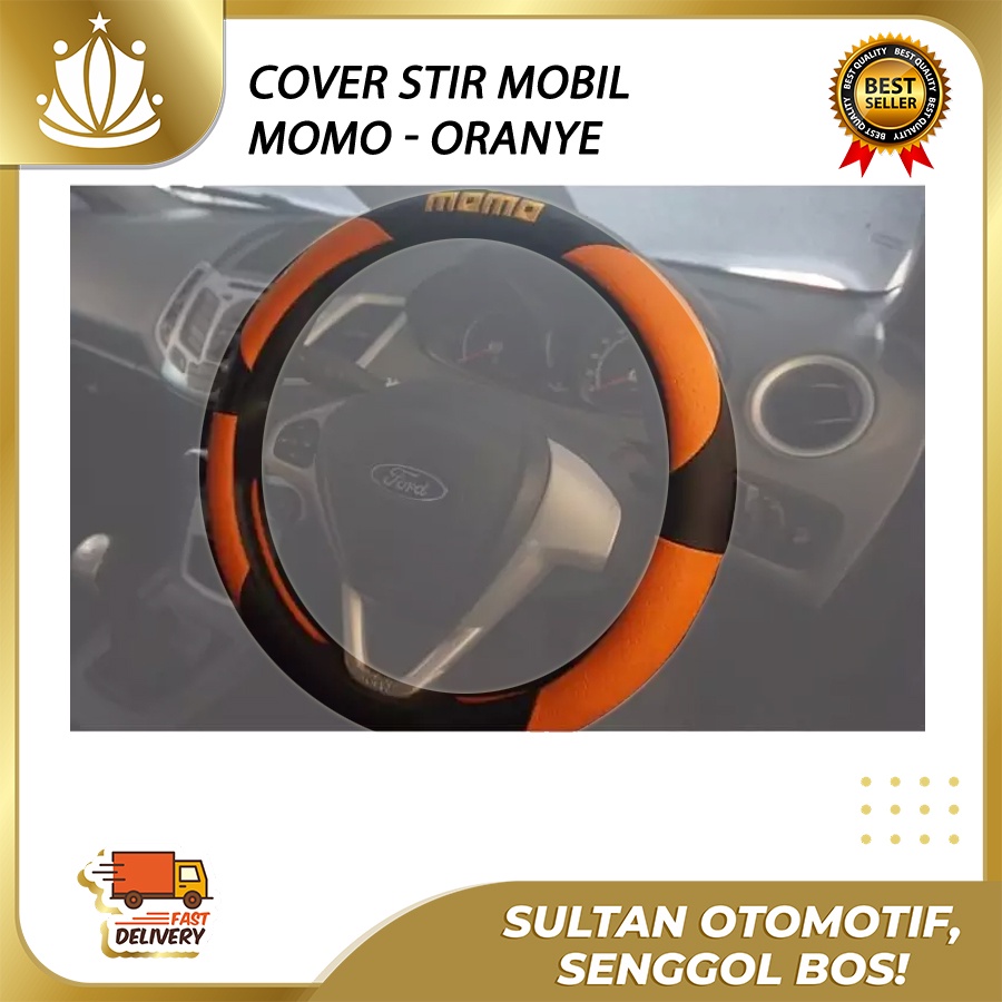 Cover Steer Sarung Stir Sporty Momo Hitam Oren Orange