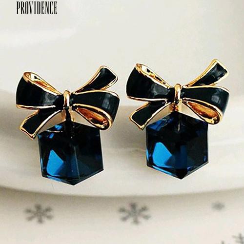 1 Pair Ikatan Simpul Cube Crystal Berlian Imitasi Ear Studs