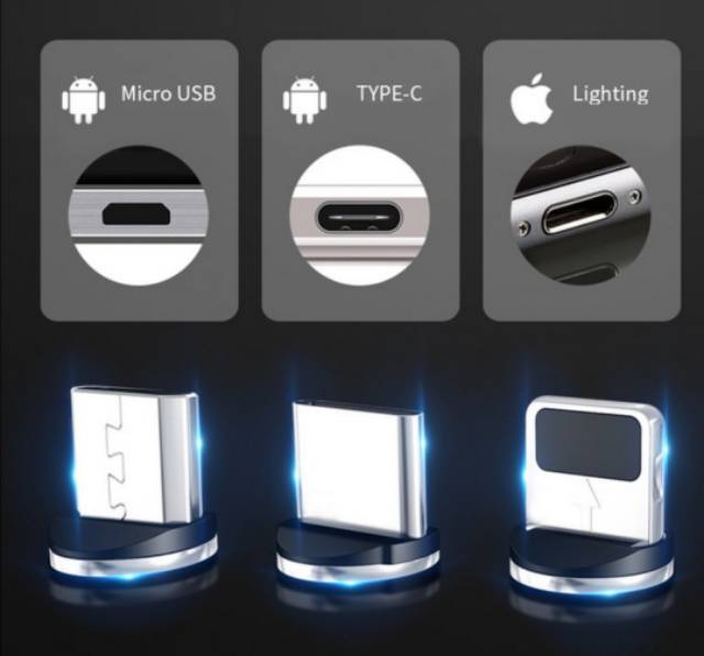 Cable charger magnet 3 in 1 Micro Type c Lightning Kabel data3