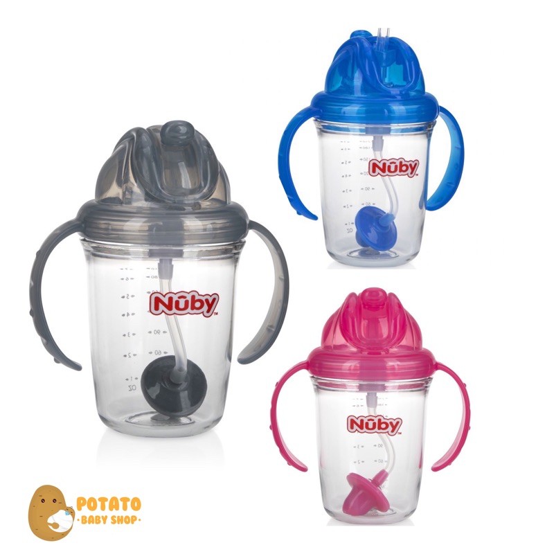 Nuby Tritan Flip It Weighted Straw 240ml - Botol Minum Anak