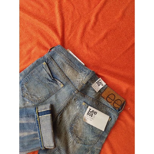 LEE 101S THE ORIGINAL SLIM RIDER JEANS SELVEDGE WHITE LINE WASHING WARNA WHITEBLUE WASH