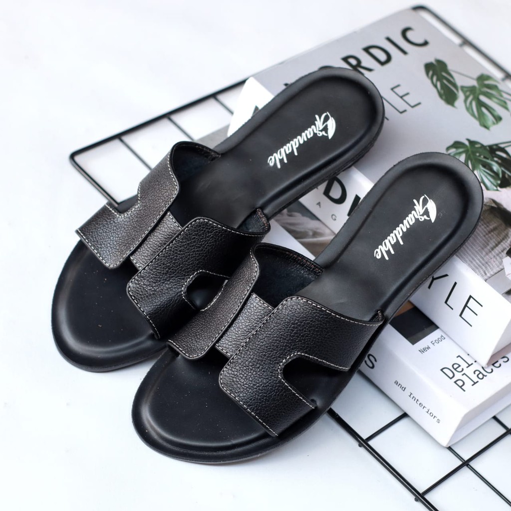 ABRHM x ADELIA Sandal Kulit Wanita Papirut Sendal Slop Asli Garut Sandal CAsual Wanita Original Murah