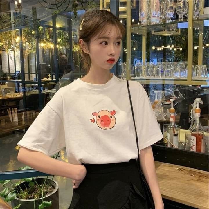 MYSTIQUE.ID-BAJU KAOS CUTE PINK PIG T-SHIRT LUCU DAN AESTHETIC