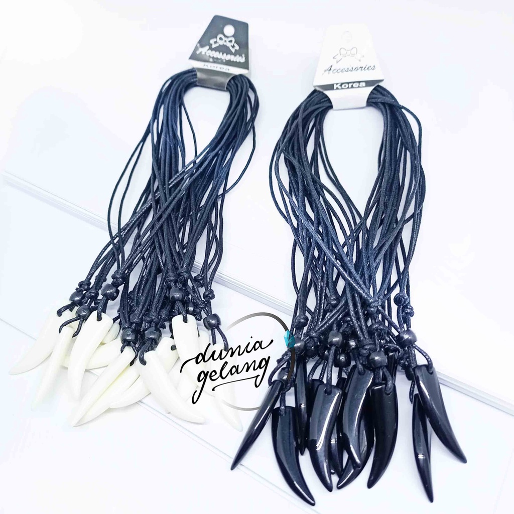 KALUNG TALI ETNIK BANDUL TARING GADING PUTIH HITAM MOTIF / KALUNG PRIA WANITA ANAK / BISA DIBESAR KECILKAN / DUNIA GELANG