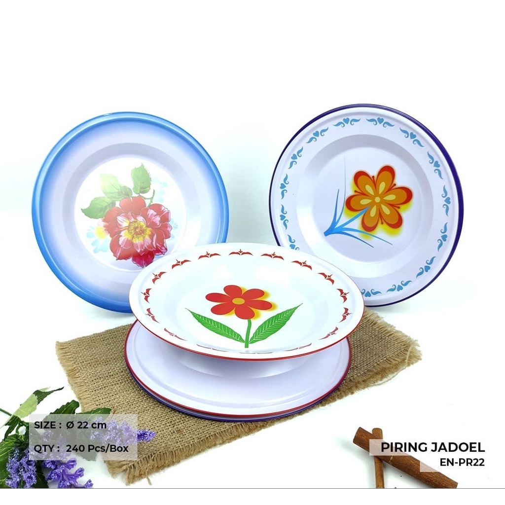 PIRING WADAH MAKAN NASI  ENAMEL ANTI PECAH MOTIF BUNGA WARNA 12 pcs