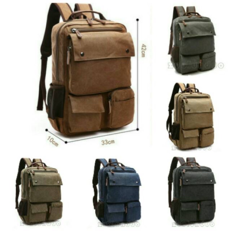 Back Pack Kanvas Zou Lun Duo 8679 - Mugu -Tas Pria - Wanita - Laptop - Kerja - Sekolah - Kuliah