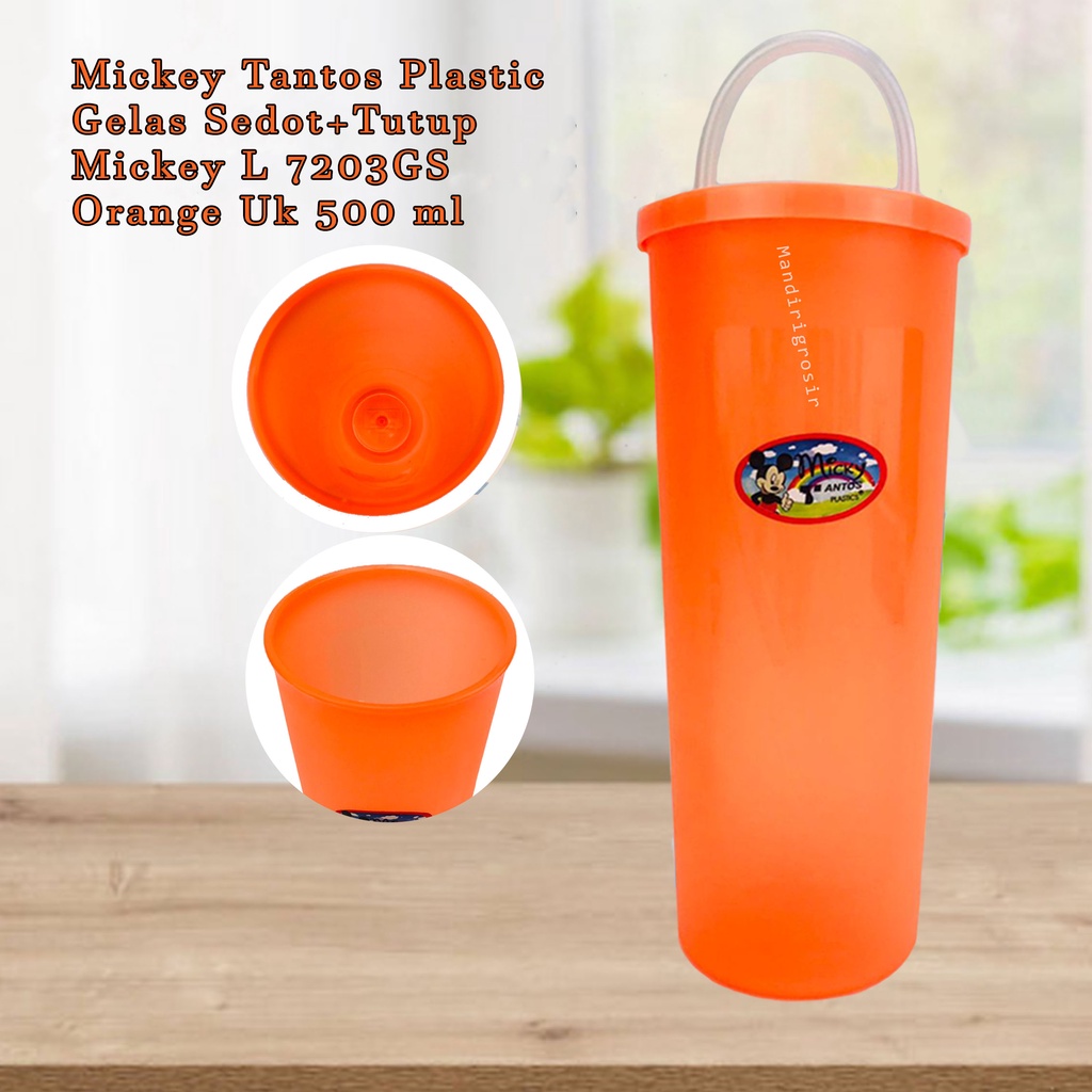 Gelas Sedot+Tutup Mickey L 7203GS * Gelas plastik * orange * 500 ml