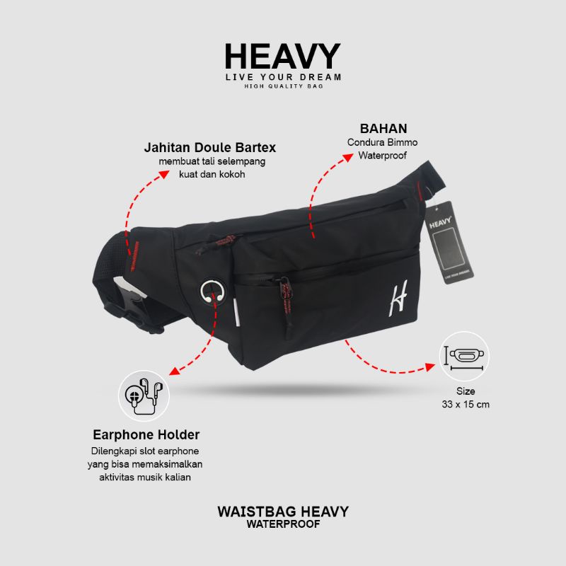 TAS PINGGANG PRIA HEAVY.BAG. WAIST BAG HEAVY PNCK-1038 ( WATERPROOF) tahan air