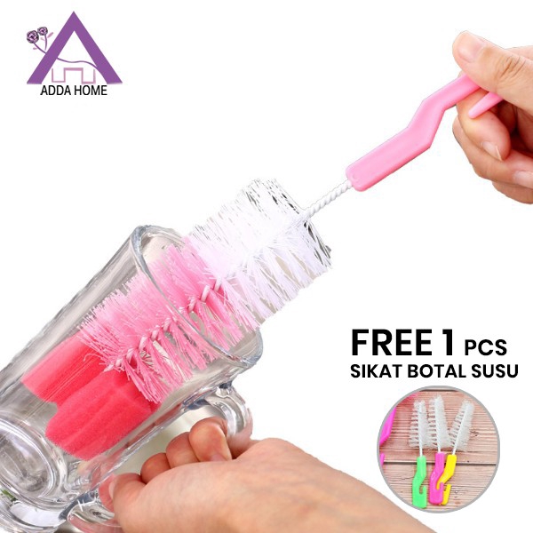 Adda Home - Tongkat Spons Sikat Botol Gelas Free 1 Sikat Botol Susu