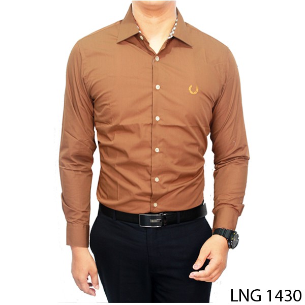 Slim Fit Shirts For Men Katun Coklat LNG 1430