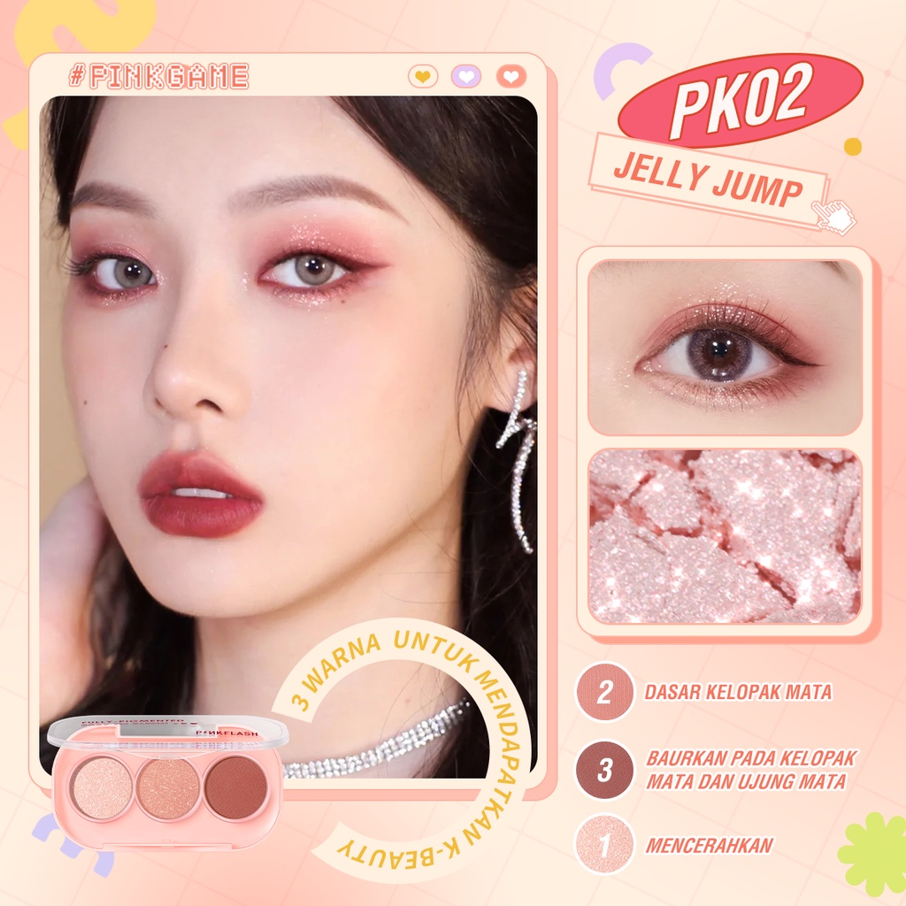 PINKFLASH #PINKGAME 3 Colors Eyeshadow Palette Giltter High Pigment Waterproof  Eyeshadow Palet