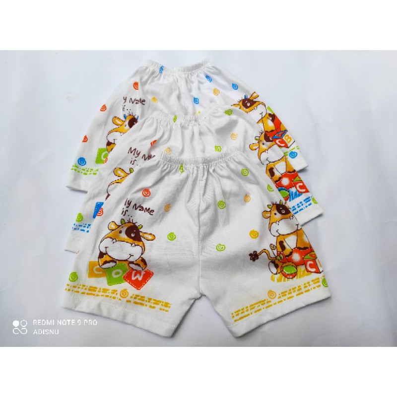 Celana Pendek Bayi Katun Kotak Putih Motif Sablon Usia 6 Bulan Sd 2 Tahun