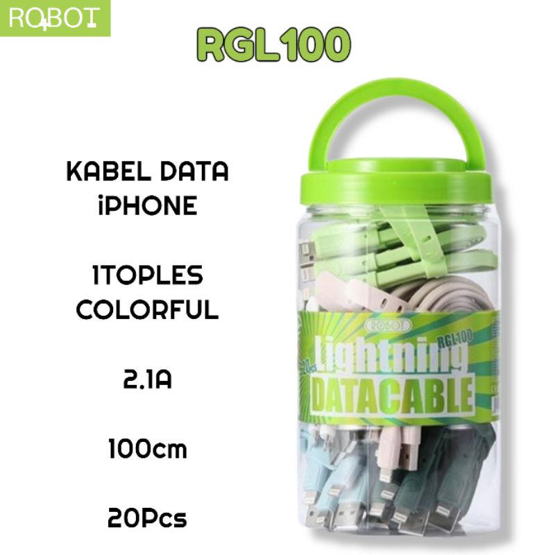 Kabel Data iPhone Type-C Micro USB ROBOT RGM100 RGL100 RGC100 1 Toples isi 20pcs