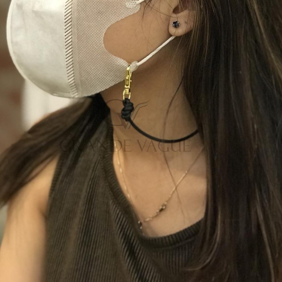 Terbaik Tali Gantungan Kalung Masker Kulit Asli Pria Wanita Leather Headloop Strap Mask Rantai Korea